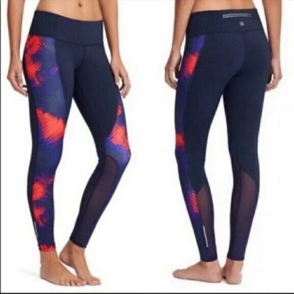 ATHLETA Electro Cobalt Ankle Tight Mesh Blue/Red Reflective Leggings - Picture 1 of 10